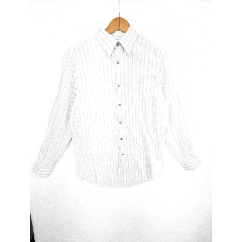 ALFANI Men's Button Up Long Sleeve White Striped Professional Shirt M